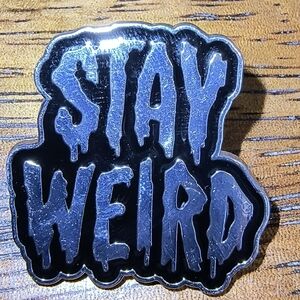Women’s Jewelry Unique Fun Flashy ‘Stay Weird’ Enamel Pin- Silver, and Black
